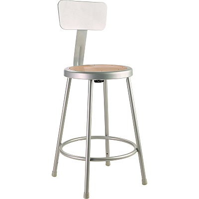NPS 6200 Series Heavy Duty Steel Stool With Backrest, Supports Up to 500 lb, 24" Seat Height, Brown Seat, Gray Back/Base (NPS6224B)