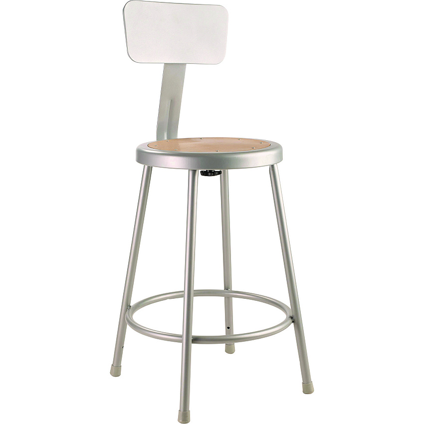 NPS 6200 Series Heavy Duty Steel Stool With Backrest, Supports Up to 500 lb, 24" Seat Height, Brown Seat, Gray Back/Base (NPS6224B)