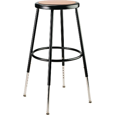 NPS 6203 Series Height Adjustable Heavy Duty Steel Stool, Backless,Supports 500 lb, 25" to 33" Seat Height, Brown Seat/Black Base (NPS6224H10)