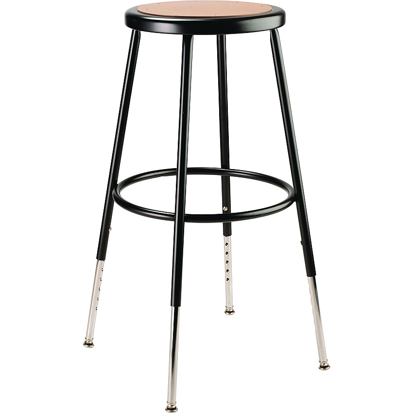 NPS 6203 Series Height Adjustable Heavy Duty Steel Stool, Backless,Supports 500 lb, 25" to 33" Seat Height, Brown Seat/Black Base (NPS6224H10)