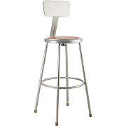 NPS 6200 Series Heavy Duty Steel Stool With Backrest, Supports Up to 500 lb, 30" Seat Height, Brown Seat, Gray Back/Base (NPS6230B)