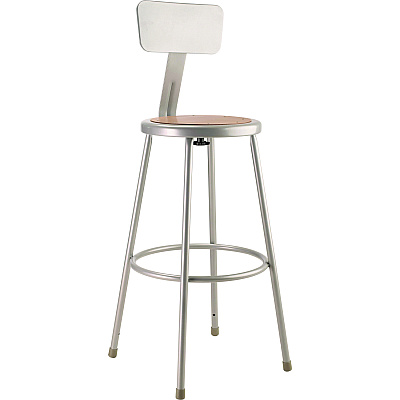 NPS 6200 Series Heavy Duty Steel Stool With Backrest, Supports Up to 500 lb, 30" Seat Height, Brown Seat, Gray Back/Base (NPS6230B)