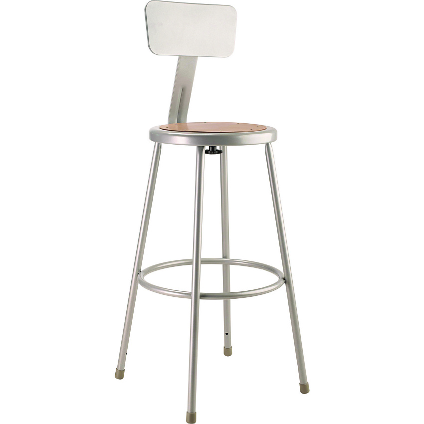 NPS 6200 Series Heavy Duty Steel Stool With Backrest, Supports Up to 500 lb, 30" Seat Height, Brown Seat, Gray Back/Base (NPS6230B)