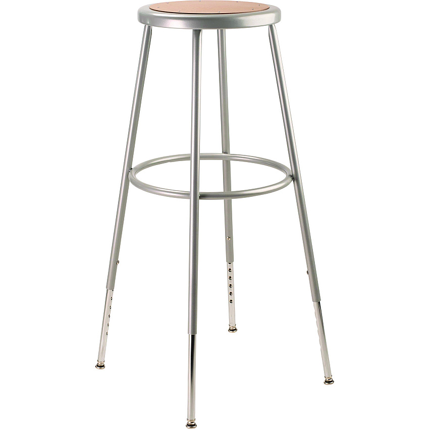 NPS 6204 Series Height Adjustable Heavy Duty Steel Stool, Backless, Supports 500 lb, 31" to 39" Seat Height, Brown Seat/Gray Base (NPS6230H)