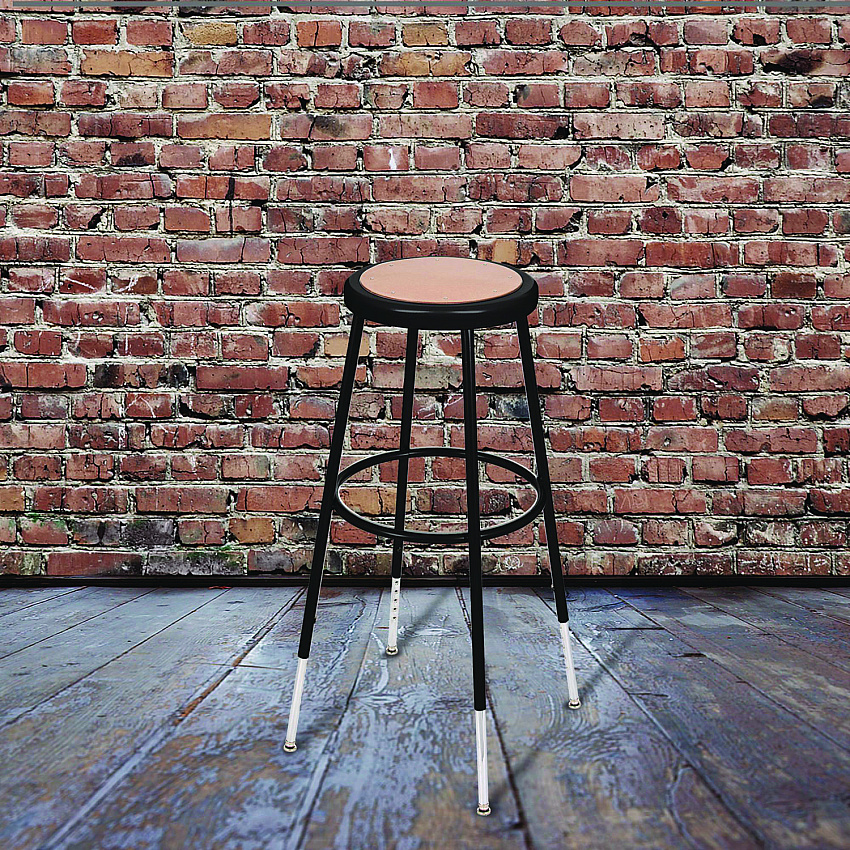 NPS 6200 Series Height Adjustable Heavy Duty Steel Stool, Backless, Supports 500 lb, 31" to 39" Seat Height, Brown Seat/Blk Base (NPS6230H10)