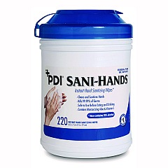 Sani Professional PDI Sani-Hands Instant Hand Sanitizing Wipes, 7.5 x 6, Unscented, White, 220/Canister, 6 Canisters/Carton (PDINPKP15984)