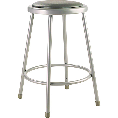NPS 6400 Series Fixed Height Heavy Duty Vinyl Padded Steel Stool, Backless, Supports 500 lb, 24" Seat Height, Gray Seat/Base (NPS6424)