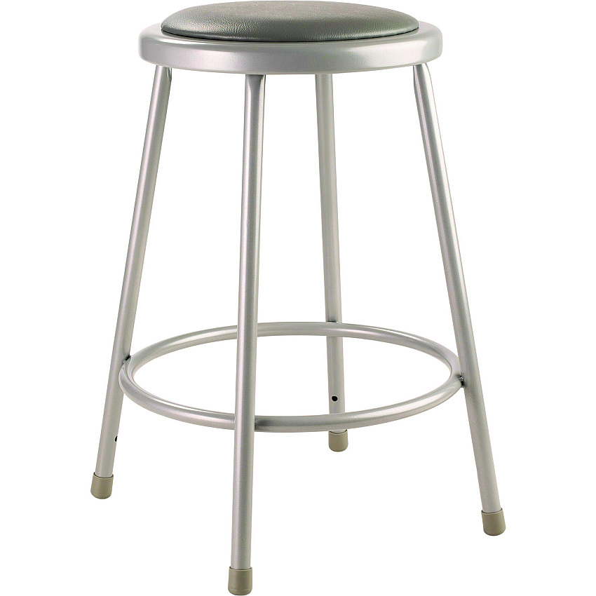 NPS 6400 Series Fixed Height Heavy Duty Vinyl Padded Steel Stool, Backless, Supports 500 lb, 24" Seat Height, Gray Seat/Base (NPS6424)