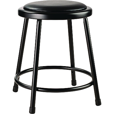 NPS 6400 Series Fixed Height Heavy Duty Vinyl Padded Steel Stool, Backless, Supports 500 lb, 18" Seat Height, Black Seat/Base (NPS641810)