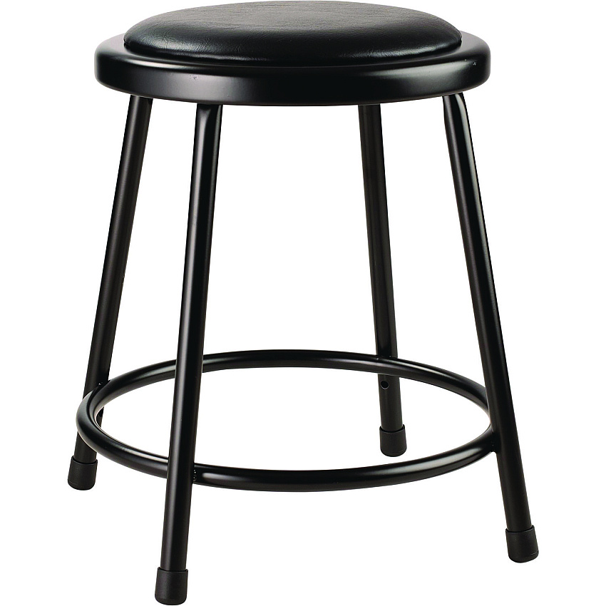 NPS 6400 Series Fixed Height Heavy Duty Vinyl Padded Steel Stool, Backless, Supports 500 lb, 18" Seat Height, Black Seat/Base (NPS641810)