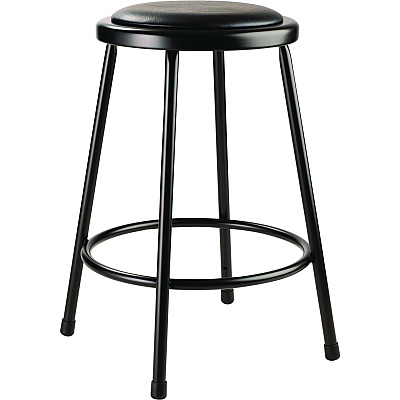 NPS 6400 Series Fixed Height Heavy Duty Vinyl Padded Steel Stool, Backless, Supports 500 lb, 24" Seat Height, Black Seat/Base (NPS642410)