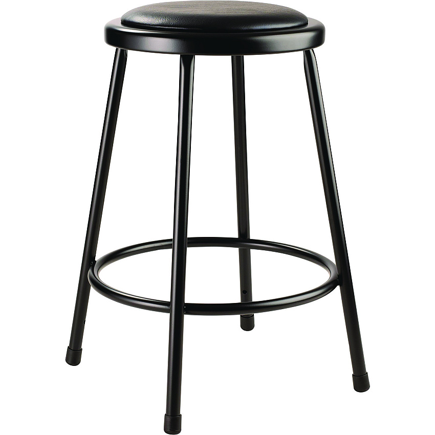 NPS 6400 Series Fixed Height Heavy Duty Vinyl Padded Steel Stool, Backless, Supports 500 lb, 24" Seat Height, Black Seat/Base (NPS642410)