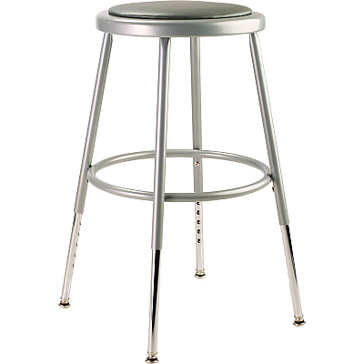 NPS 6400 Series Height Adjustable HD Vinyl Padded Steel Stool, Backless, Supports 500 lb, 18.5"-26.5" Seat Height, Gray Seat/Base (NPS6418H)