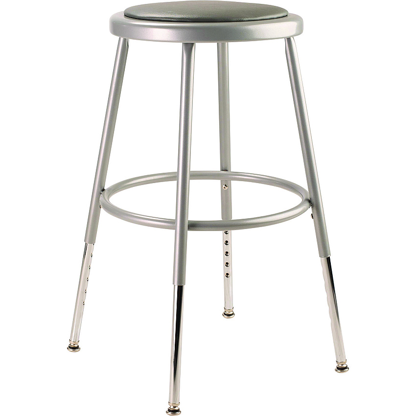 NPS 6400 Series Height Adjustable HD Vinyl Padded Steel Stool, Backless, Supports 500 lb, 18.5"-26.5" Seat Height, Gray Seat/Base (NPS6418H)