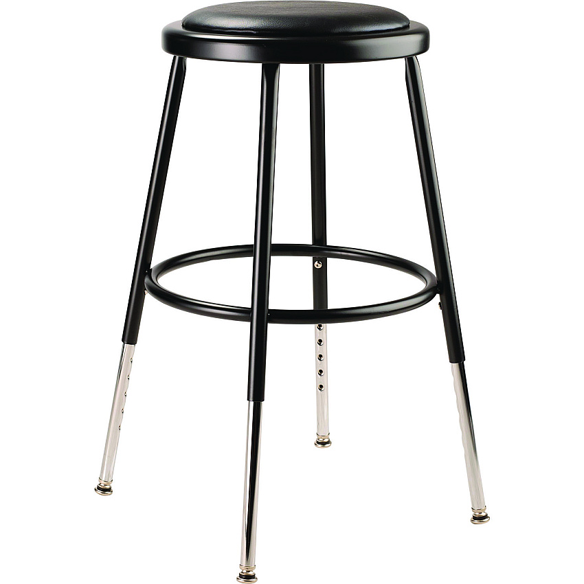 NPS 6400 Series Height Adjustable HD Vinyl Padded Steel Stool, Backless, Supports 500 lb, 18.5"-26.5" Seat Height,Black Seat/Base (NPS6418H10)