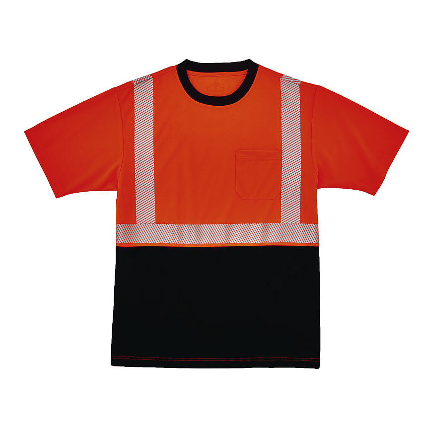 ergodyne GloWear 8280BK Class 2 Performance T-Shirt with Black Bottom, 7X-Large Long, Orange (22621)