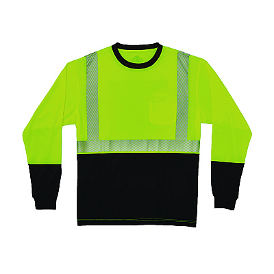 ergodyne GloWear 8281BK Class 2 Long Sleeve Shirt with Black Bottom, X-Large Long, Lime (22655)