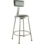 NPS 6400 Series Heavy Duty Vinyl Padded Steel Stool With Backrest, Supports Up to 500 lbs, 24" Seat Height, Gray Seat, Gray Base (NPS6424B)