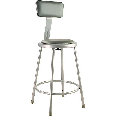NPS 6400 Series Heavy Duty Vinyl Padded Steel Stool With Backrest, Supports Up to 500 lbs, 24" Seat Height, Gray Seat, Gray Base (NPS6424B)