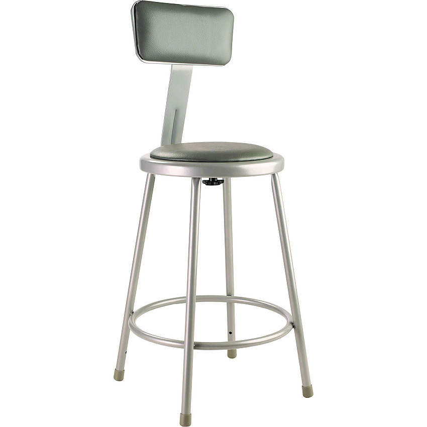 NPS 6400 Series Heavy Duty Vinyl Padded Steel Stool With Backrest, Supports Up to 500 lbs, 24" Seat Height, Gray Seat, Gray Base (NPS6424B)