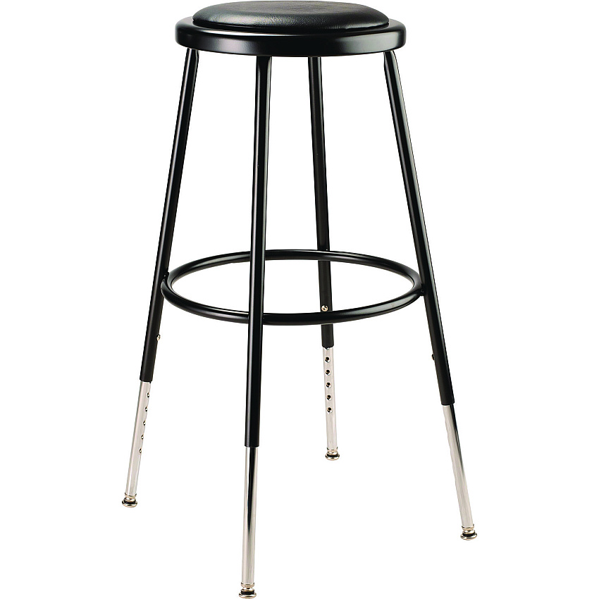 NPS 6400 Series Height Adjustable Heavy Duty Vinyl Padded Steel Stool, Supports 500 lbs, 25" to 33" Seat Height, Black Seat/Base (NPS6424H10)