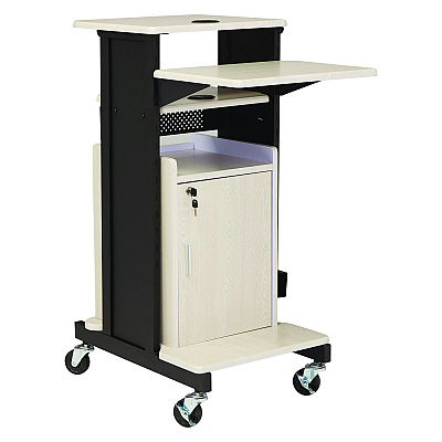 Oklahoma Sound Premium Plus Presentation Cart with Storage Cabinet, 18 x 30 x 40.5, Ivory/Black (NPSPRC250)