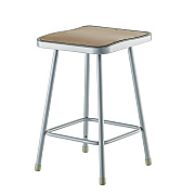 NPS 6300 Series Heavy Duty Square Seat Steel Stool, Backless, Supports Up to 500 lb, 23.25" Seat Height, Brown Seat, Gray Base (NPS6324)