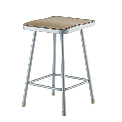 NPS 6300 Series Heavy Duty Square Seat Steel Stool, Backless, Supports Up to 500 lb, 23.25" Seat Height, Brown Seat, Gray Base (NPS6324)