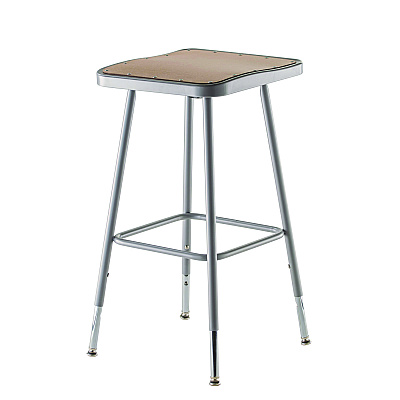 NPS 6300 Series Height Adjust Heavy Duty Square Seat Steel Stool, Backless, 500lb, 23.75" to 31.75" Height, Brown Seat, Gray Base (NPS6324H)