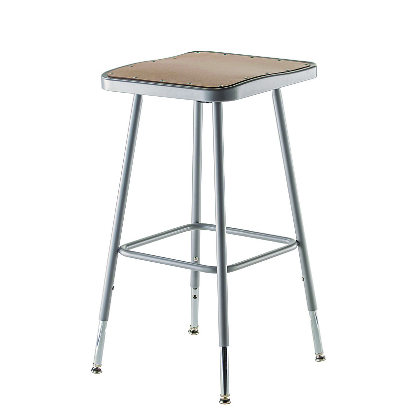 NPS 6300 Series Height Adjust Heavy Duty Square Seat Steel Stool, Backless, 500lb, 23.75" to 31.75" Height, Brown Seat, Gray Base (NPS6324H)