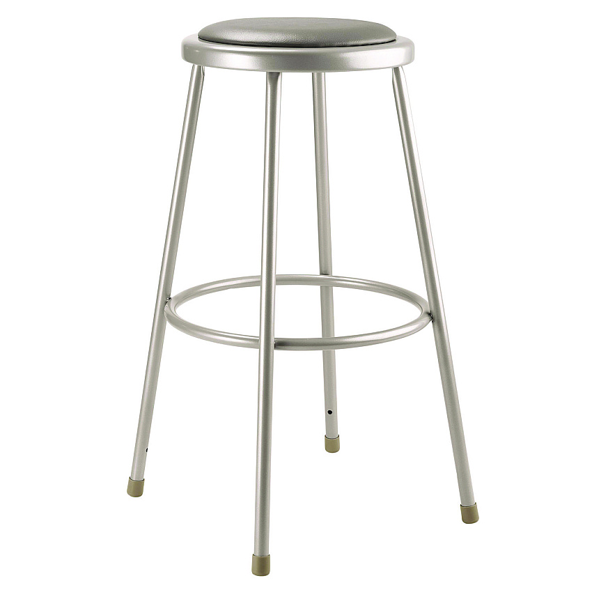 NPS 6400 Series Fixed Height Heavy Duty Vinyl Padded Steel Stool, Backless, Supports 500 lb, 30" Seat Height, Gray Seat/Base (6430)