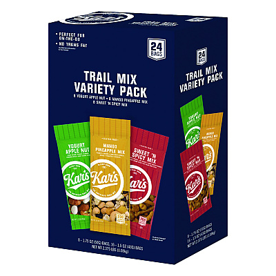 Kar's Trail Mix Variety Pack, Mango Pineapple/Sweet 'N Spicy/Yogurt Apple Nut, 24 Packets/Box (AVTSN08361)