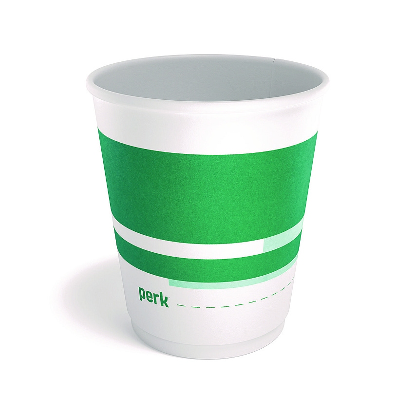 Perk Insulated Paper Cup, 10 oz, White/Teal, 40/Pack (PRK59482)