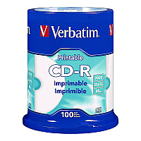 Verbatim CD-R Printable Recordable Disc, 700 MB/80 min, 52x, Spindle, White, 100/Pack (VER98493)