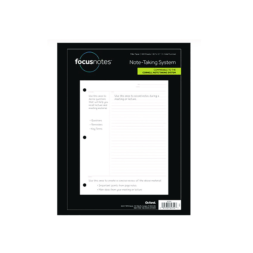 TOPS FocusNotes Filler Paper, 3-Hole Punched, 8.5 x 11, Cornell Rule, 100/Pack (TOP62354)