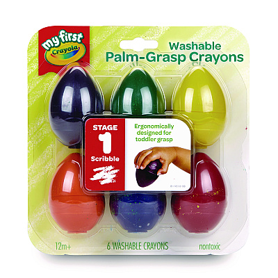 Crayola My First Washable Palm Grasp Crayons, Assorted Colors, 6/Pack (CYO2753071)
