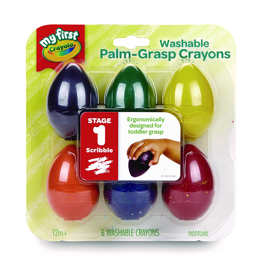 Crayola My First Washable Palm Grasp Crayons, Assorted Colors, 6/Pack (CYO2753071)