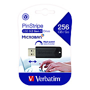 Verbatim PinStripe USB 3.2 Flash Drive, 256 GB, Black (VER49320)