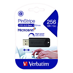 Verbatim PinStripe USB 3.2 Flash Drive, 256 GB, Black (VER49320)