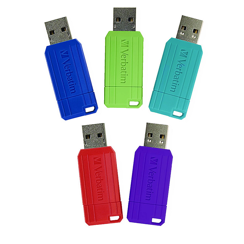 Verbatim PinStripe USB 2.0 Flash Drive, 16 GB, Assorted Colors, 5/Pack (VER99813)