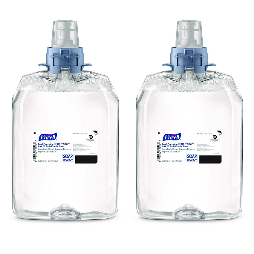 PURELL Food Processing HEALTHY SOAP BAK E2 Antimicrobial Foam Refill, For FMX-20 Dispensers, Fragrance-Free, 2,000 mL, 2/Carton (529402CT)