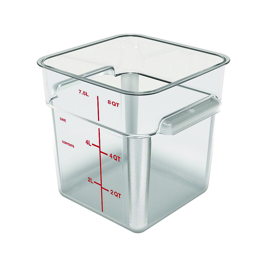 Carlisle Squares Polycarbonate Food Storage Container, 8 qt, 8.75 x 8.75 x 9, Clear, Plastic (CFS1195307)