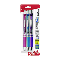 Pentel EnerGel RTX Gel Pen, Retractable, Medium 0.7 mm, Assorted Pastel Ink and Barrel Colors, 3/Pack (PENBL77BP3M1)