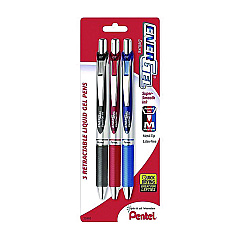 Pentel EnerGel RTX Deluxe Gel Pen, Retractable, Medium 0.7 mm, Assorted Ink and Barrel Colors, 3/Pack (PENBL77BP3M)