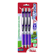 Pentel EnerGel RTX Deluxe Gel Pen, Retractable, Medium 0.7 mm, Purple Ink, Purple/Silver Barrel, 3/Pack (PENBL77BP3V)