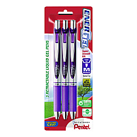 Pentel EnerGel RTX Deluxe Gel Pen, Retractable, Medium 0.7 mm, Purple Ink, Purple/Silver Barrel, 3/Pack (PENBL77BP3V)
