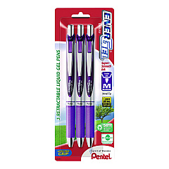 Pentel EnerGel RTX Deluxe Gel Pen, Retractable, Medium 0.7 mm, Purple Ink, Purple/Silver Barrel, 3/Pack (PENBL77BP3V)