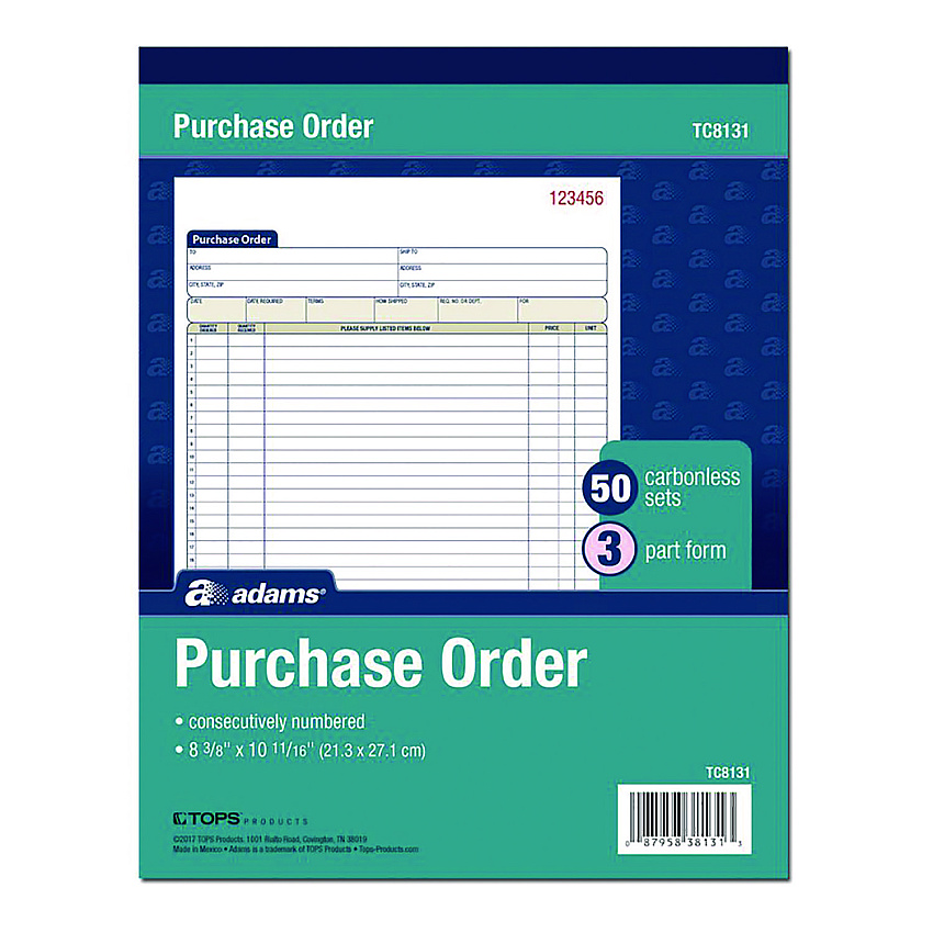 Adams Multipart Purchase Order Pad, Three-Part Carbonless, 8.38 x 10.19, 50 Forms Total (ABFTC8131)