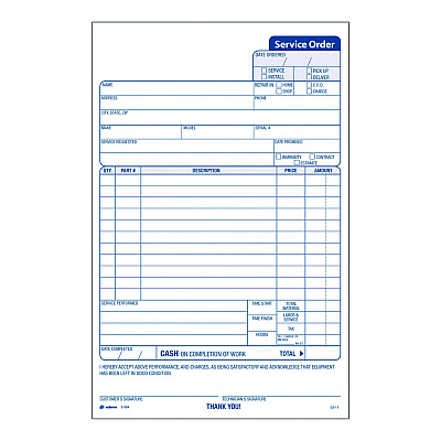 Adams Work Order Form, Three-Part Carbonless, 5.66 x 9, 250 Sets/Pack (ABF3584)