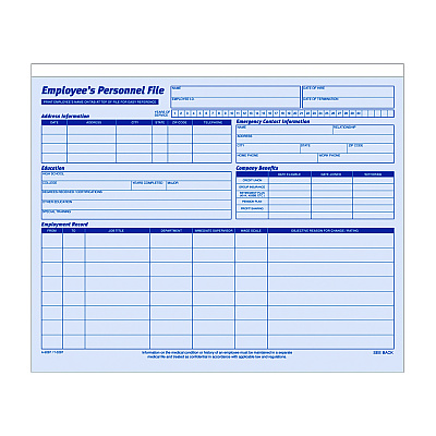 Adams Employee Personnel File Jacket, Unpunched, Straight Tab, Letter Size, Blue, 20/Pack (ABF9287)